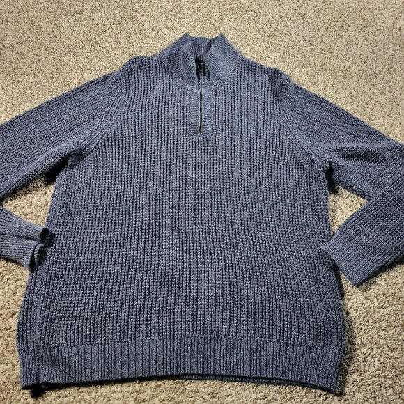 LL Bean Sweater Mens XL Blue Sweatshirt 1/4 Chunky Knit Organic Cotton - Picture 1 of 6